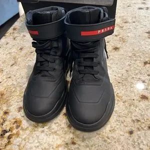 Prada Shoes Prada Polarius Hightop Sneakers Black In Excellent